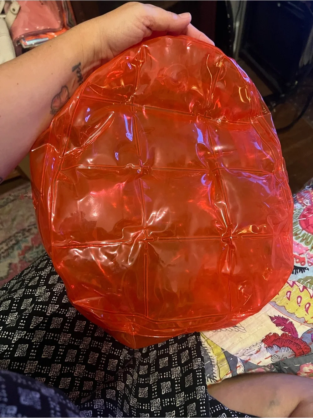 1990s Inflatable Bubble Backpack Neon Red PVC Y2K Blow-Up Rave Bag Festival